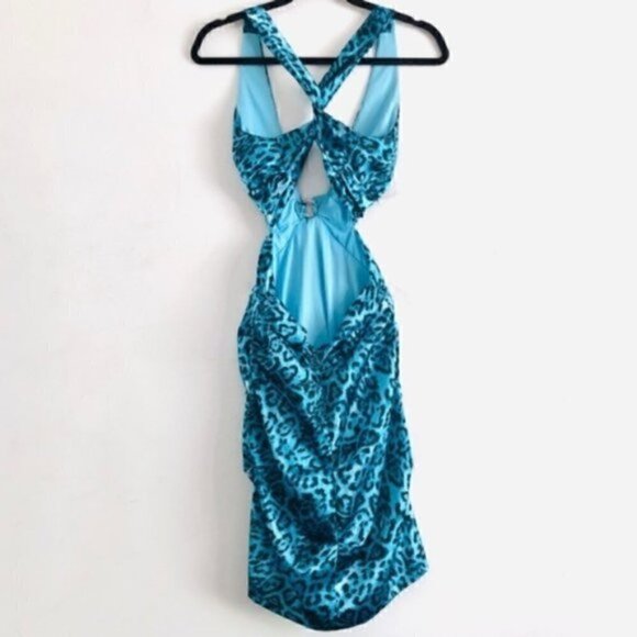 Windsor Dress S 7 (Juniors) Alison Leopard Backless Aqua Blue - Picture 10 of 13